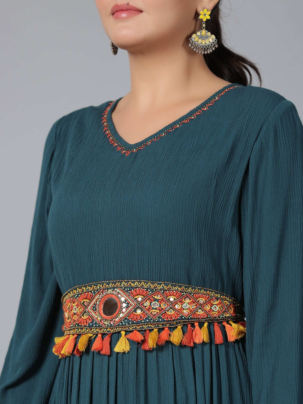 Juniper Women Bottle Green Rayon Crepe Tiered Maxi Dress | Grocsy