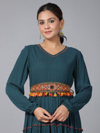 Juniper Women Bottle Green Rayon Crepe Tiered Maxi Dress | Grocsy
