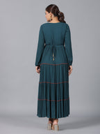Juniper Women Bottle Green Rayon Crepe Tiered Maxi Dress | Grocsy