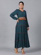 Juniper Women Bottle Green Rayon Crepe Tiered Maxi Dress | Grocsy