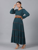 Juniper Women Bottle Green Rayon Crepe Tiered Maxi Dress | Grocsy