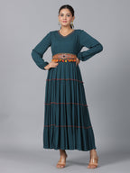 Juniper Women Bottle Green Rayon Crepe Tiered Maxi Dress | Grocsy