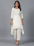 Juniper Women Ivory Magnus Embellished High-Low Kurta and Pants Set | Grocsy