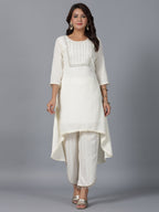 Juniper Women Ivory Magnus Embellished High-Low Kurta and Pants Set | Grocsy