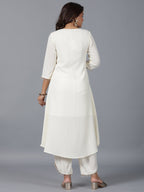 Juniper Women Ivory Magnus Embellished High-Low Kurta and Pants Set | Grocsy