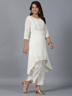 Juniper Women Ivory Magnus Embellished High-Low Kurta and Pants Set | Grocsy