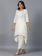 Juniper Women Ivory Magnus Embellished High-Low Kurta and Pants Set | Grocsy