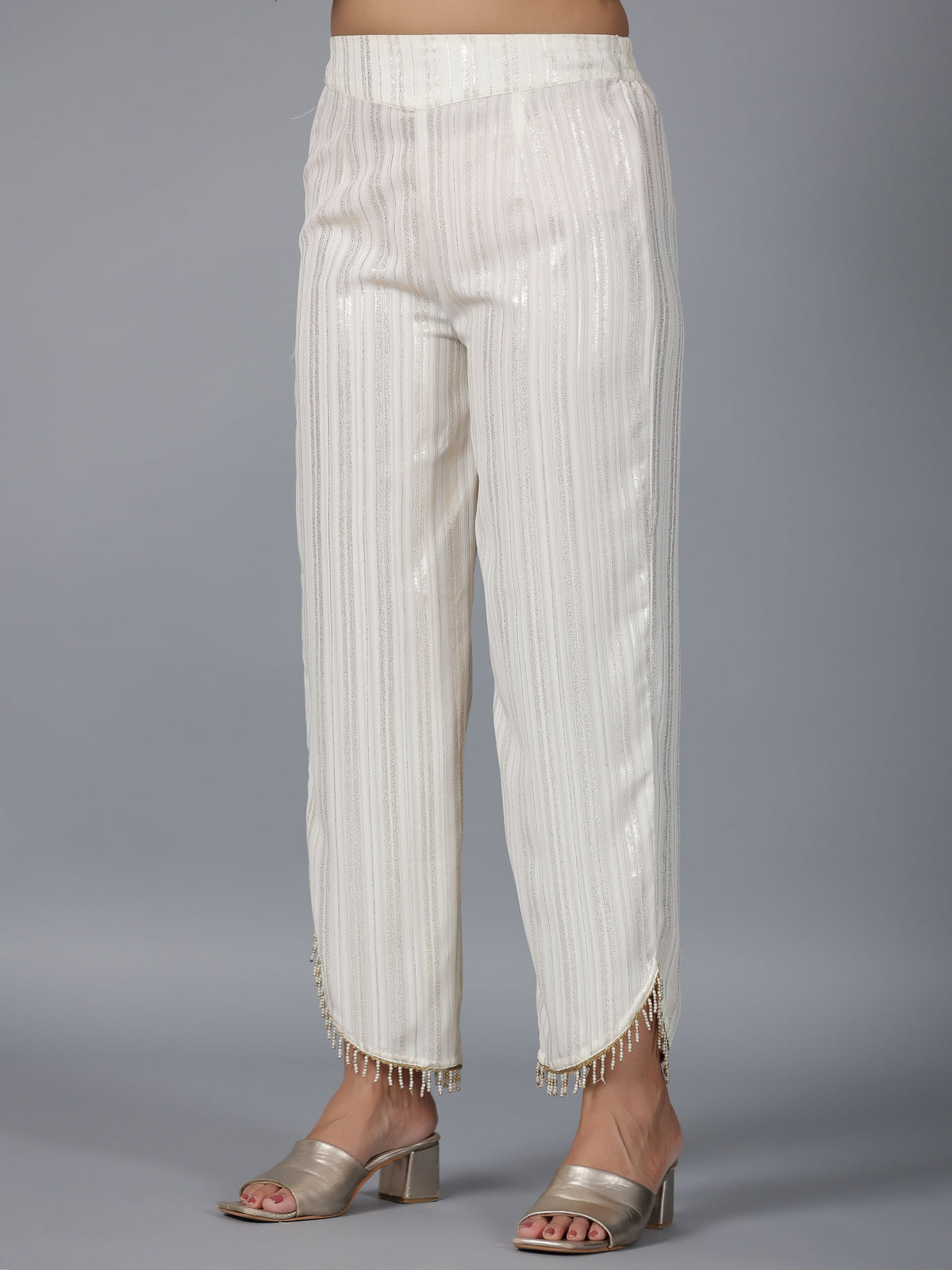 Juniper Women Ivory Magnus Embellished High-Low Kurta and Pants Set | Grocsy