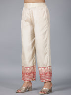 Juniper Women Beige Viscose Shantoon Printed Kurta, Pants & Dupatta Set | Grocsy