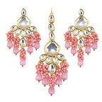 Tehzeeb Creations Gold-Polished Pink Color Kundan Stone/Uncut Kundan/Dibbi Kundan/Meena Kundan/Lucknow Kundan with Monalisa Drop Bridal Set for Girls & Women | Grocsy