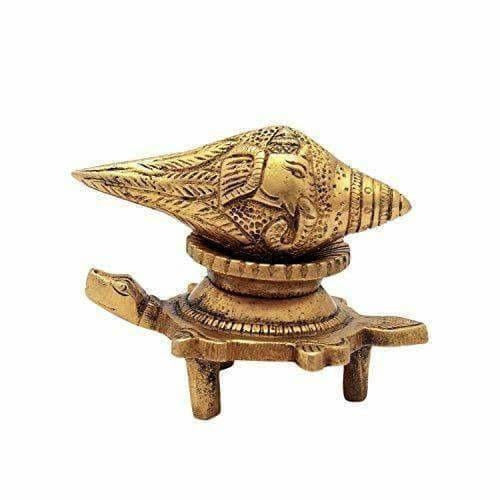Brass Vishnu Shankh Conch Shell For Puja With Vastu/ Fengshui Tortoise For Home Decor | Grocsy