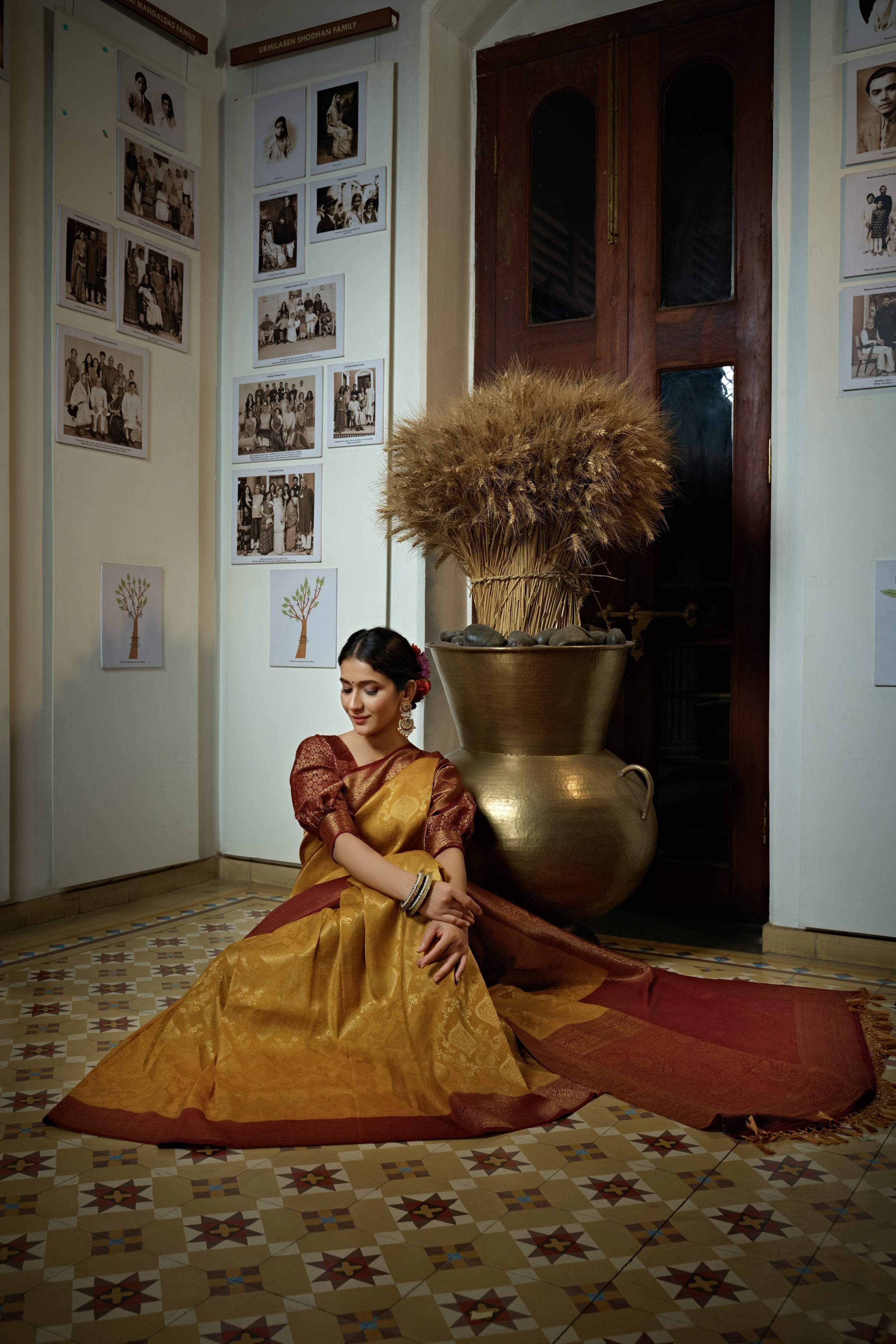 Vardha Mustard Yellow Golden Zari Kanjeevaram Silk Saree | Grocsy