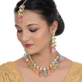 Tehzeeb Creations Back Meenakari Gold-Polished Multicolor Tika Earring Jewellery Set Uncut Kundan Big Faux Kundan Dibbi Kundan Choker Necklace Set | Grocsy