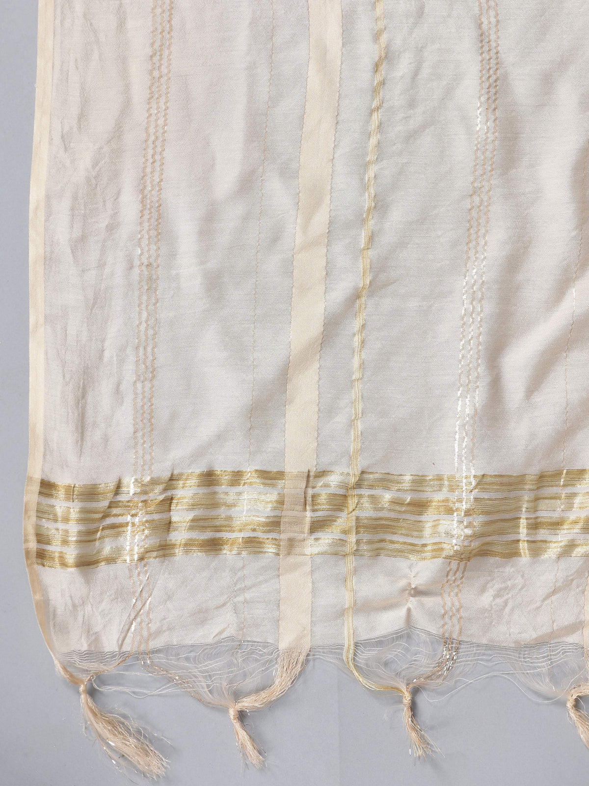 Juniper Women Beige Chanderi Embroidered Kurta, Pants & Dupatta Set | Grocsy