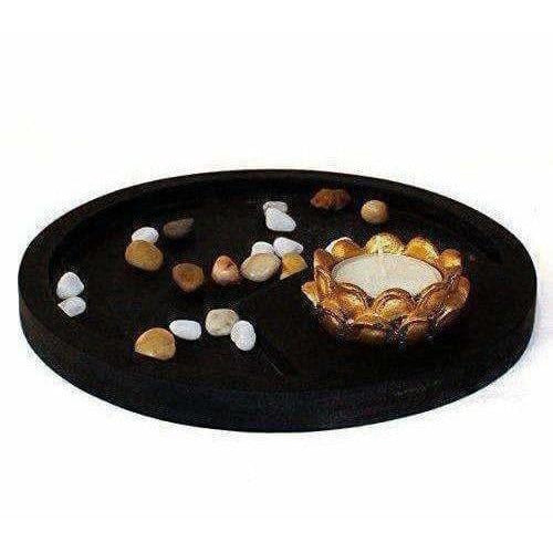 Multi - Color Handmade Buddha Showpiece and Stones On Wooden Tray | Grocsy