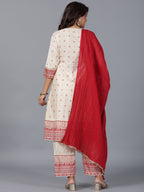 Juniper Women Beige Viscose Shantoon Printed Kurta, Pants & Dupatta Set | Grocsy