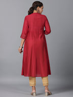 Juniper Women Maroon Chanderi Embroidered Jacket Style Kurta Dress | Grocsy