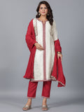 Juniper Women Ivory Chanderi Embroidered Kurta, Pants & Dupatta Set | Grocsy