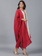 Juniper Women Ivory Chanderi Embroidered Kurta, Pants & Dupatta Set | Grocsy