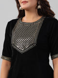Juniper Women Black Velvet Embroidered Clothing Set | Grocsy