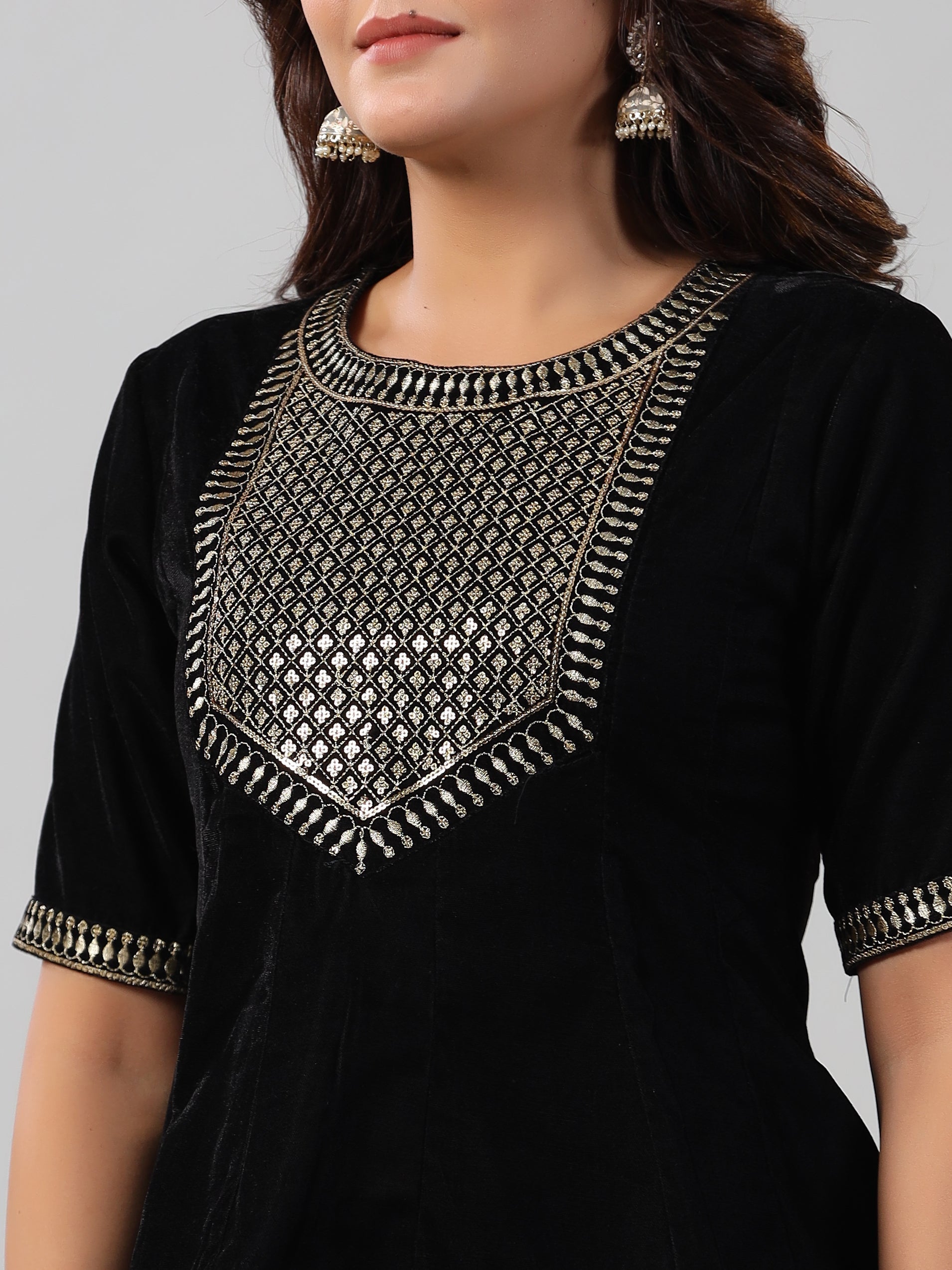 Juniper Women Black Velvet Embroidered Clothing Set | Grocsy