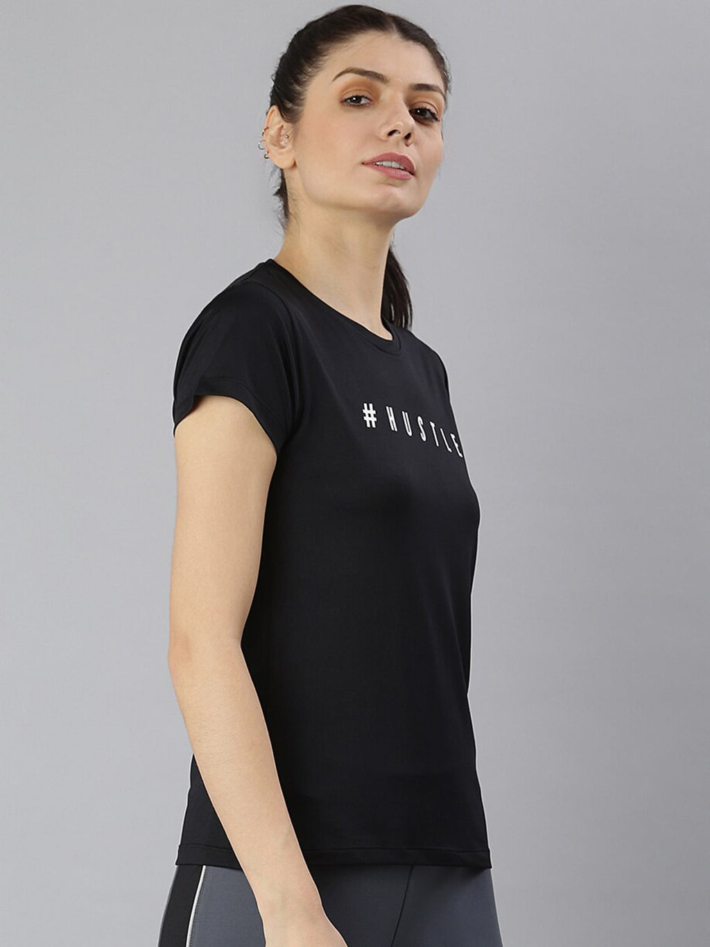 MKH Women Black Typography Printed Dri-FIT Sports T-shirt | Grocsy