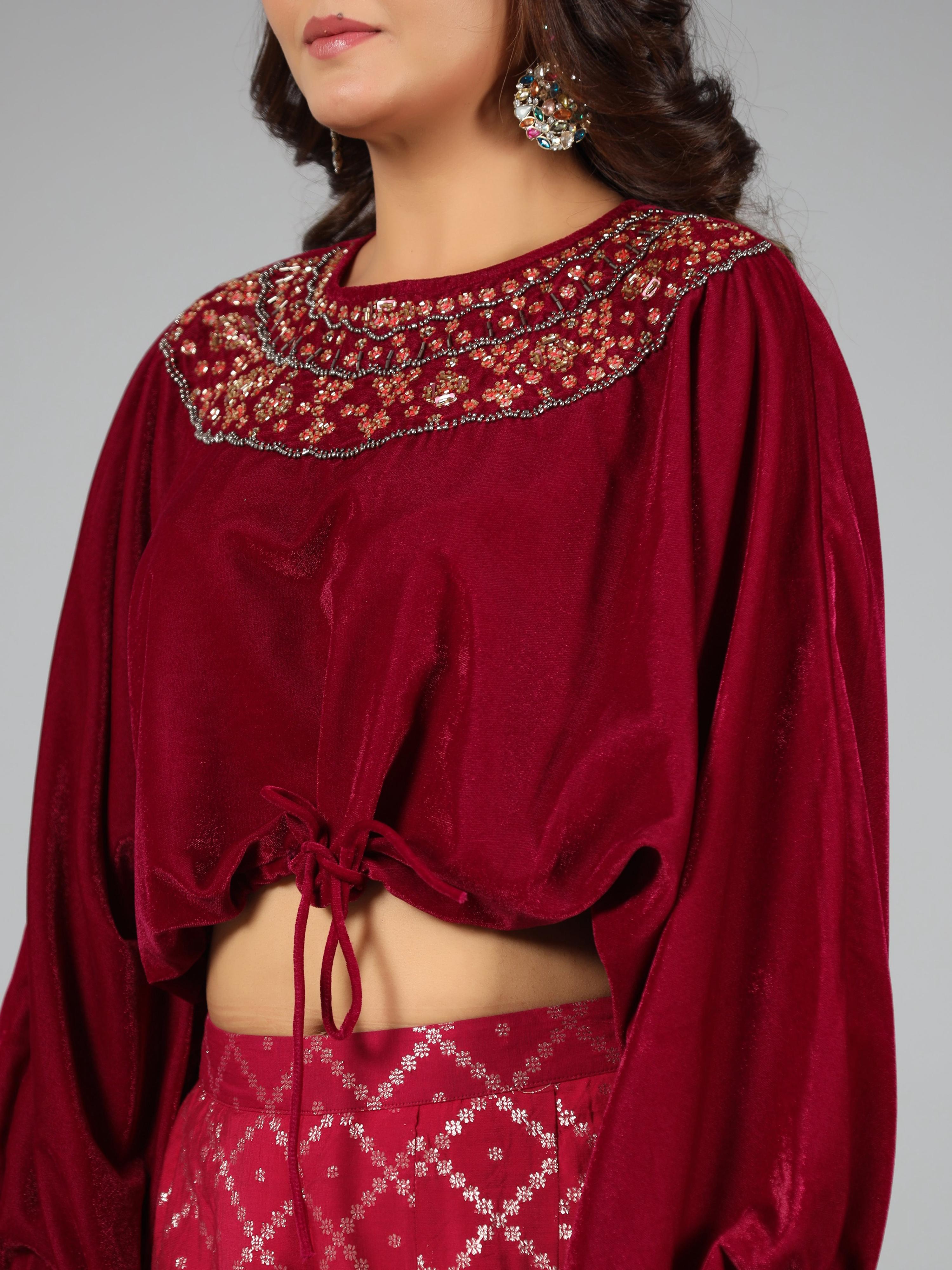 Juniper Women Fuchsia Velvet Embellished Clothing Set | Grocsy
