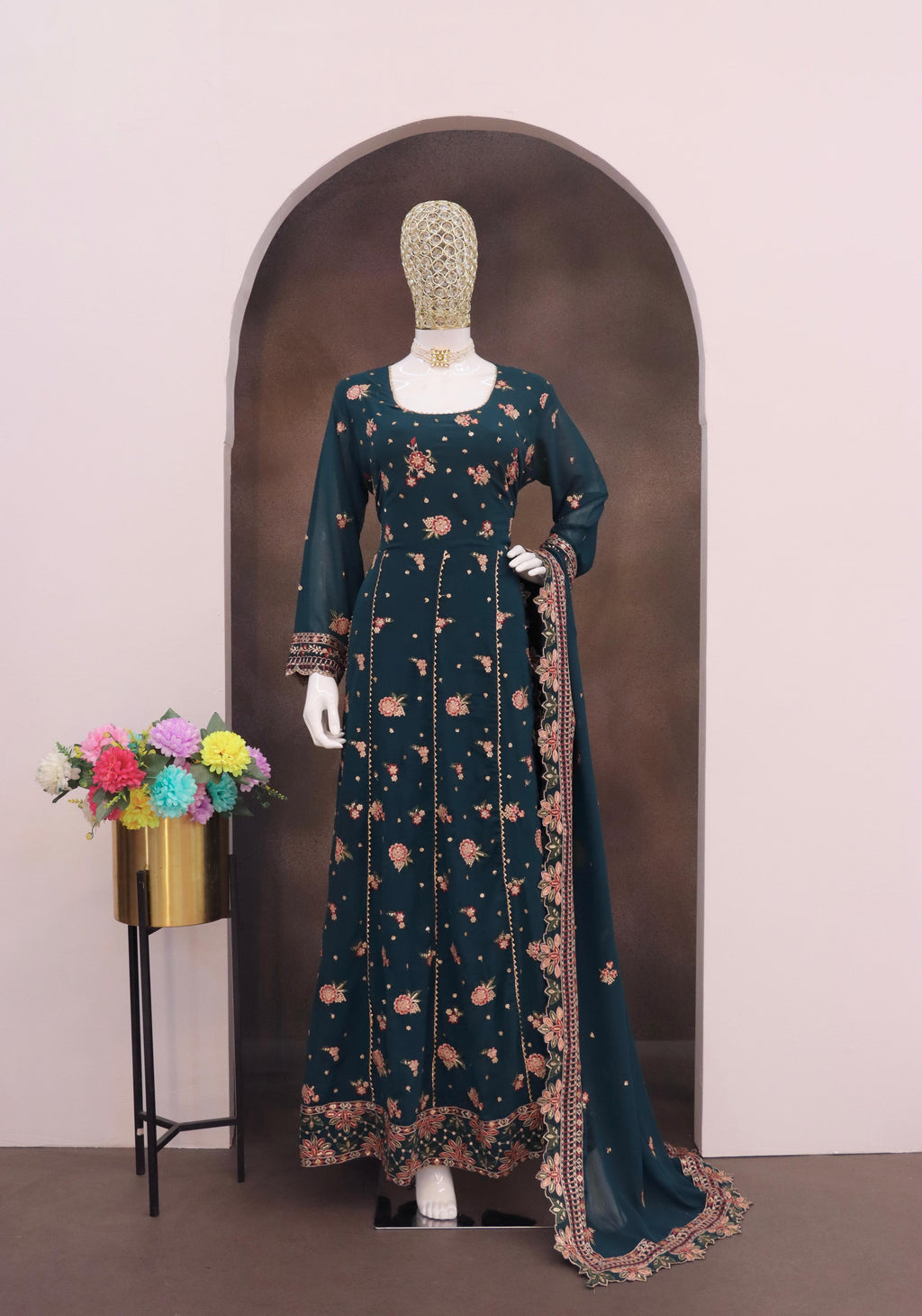 Anaita Teal Green Faux Georgette Sequins Embroidered Salwar Suit | Grocsy