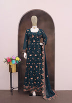Anaita Teal Green Faux Georgette Sequins Embroidered Salwar Suit | Grocsy