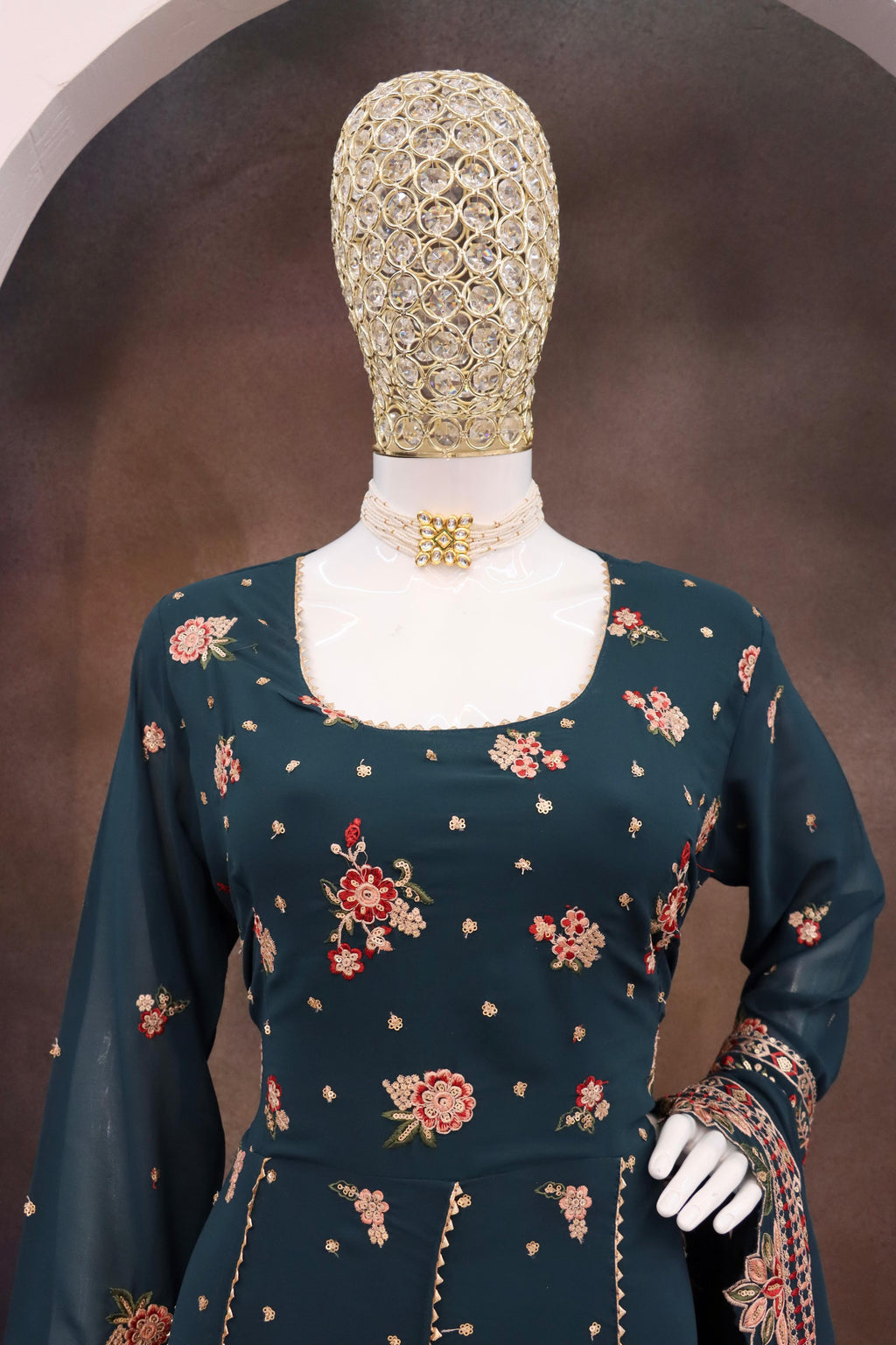 Anaita Teal Green Faux Georgette Sequins Embroidered Salwar Suit | Grocsy