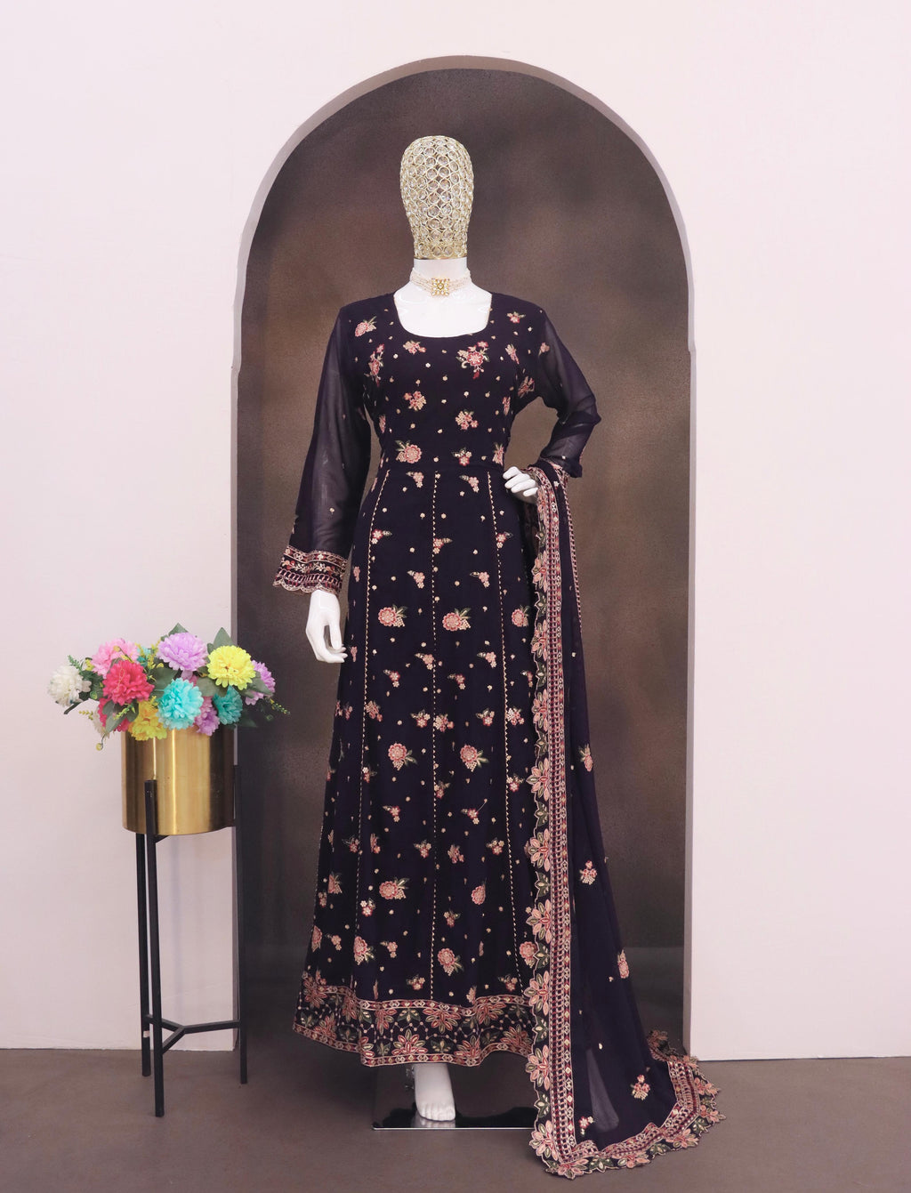 Anaita Purple Faux Georgette Sequins Embroidered Salwar Suit | Grocsy