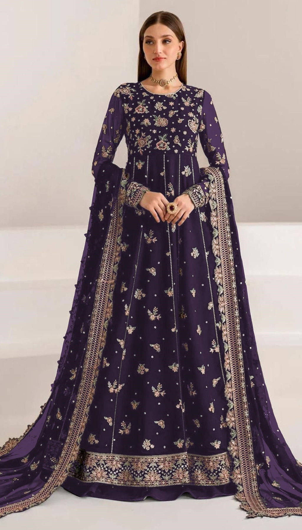 Anaita Purple Faux Georgette Sequins Embroidered Salwar Suit | Grocsy