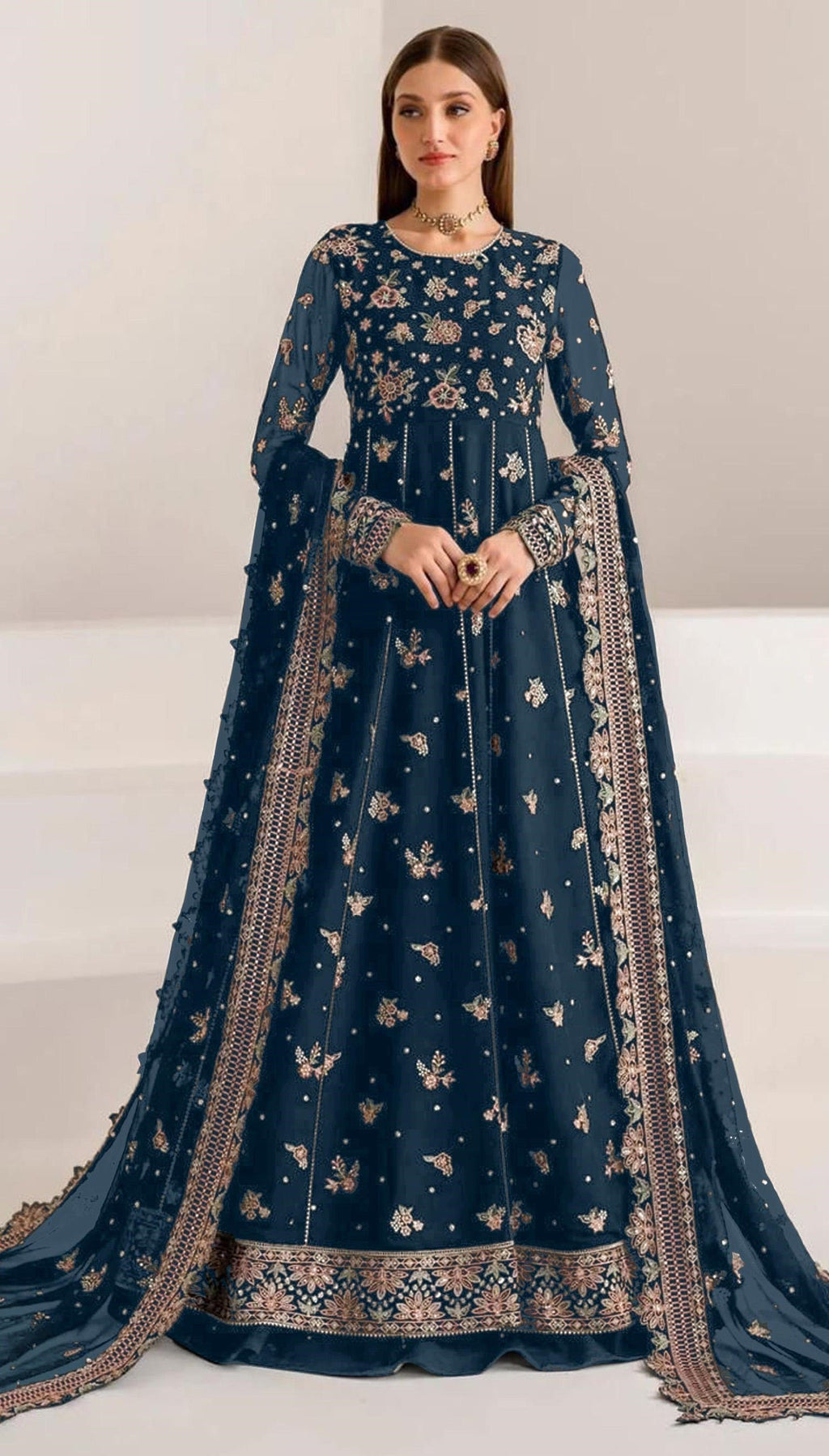 Anaita Navy Blue Faux Georgette Sequins Embroidered Salwar Suit | Grocsy