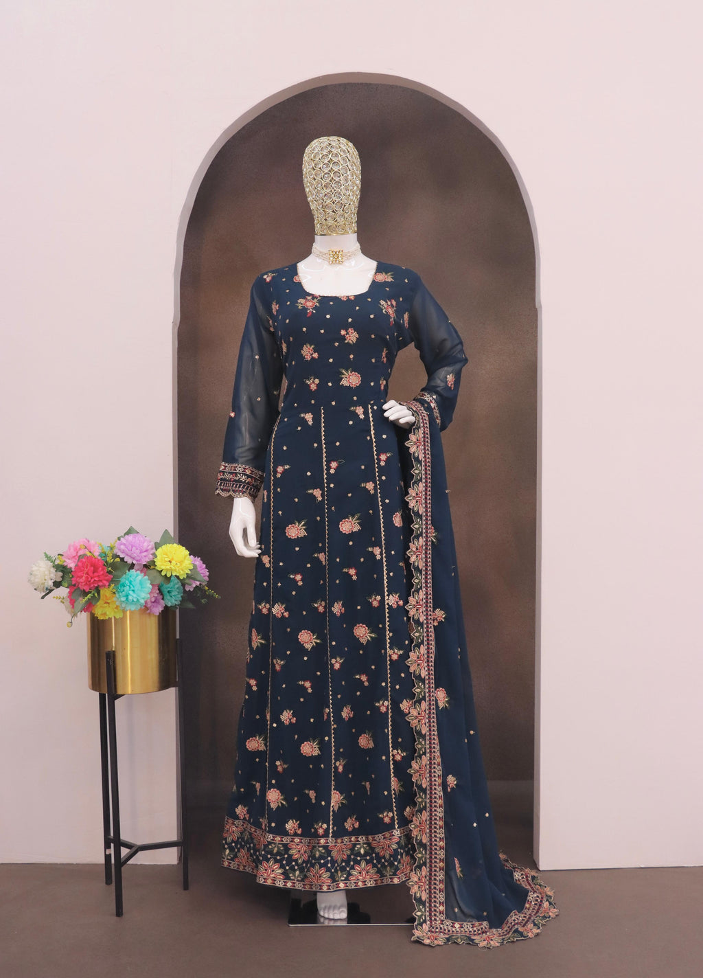 Anaita Navy Blue Faux Georgette Sequins Embroidered Salwar Suit | Grocsy