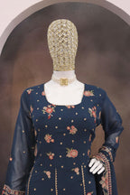 Anaita Navy Blue Faux Georgette Sequins Embroidered Salwar Suit | Grocsy