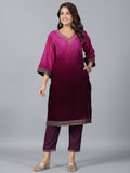 Juniper Women Purple Velvet Embroidered Kurta & Pants Set | Grocsy