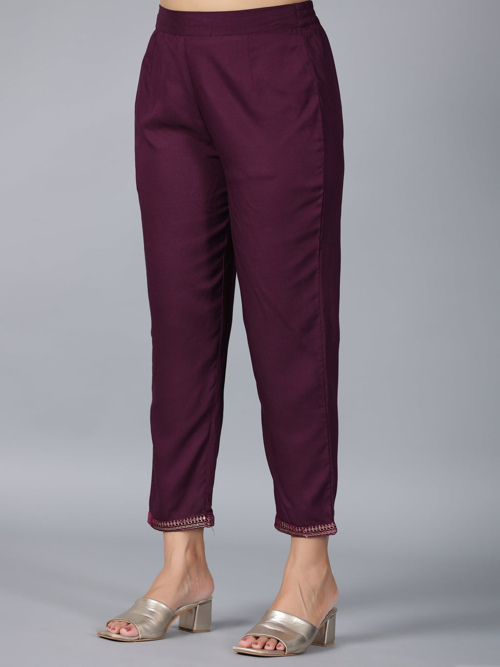 Juniper Women Purple Velvet Embroidered Kurta & Pants Set | Grocsy
