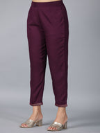 Juniper Women Purple Velvet Embroidered Kurta & Pants Set | Grocsy