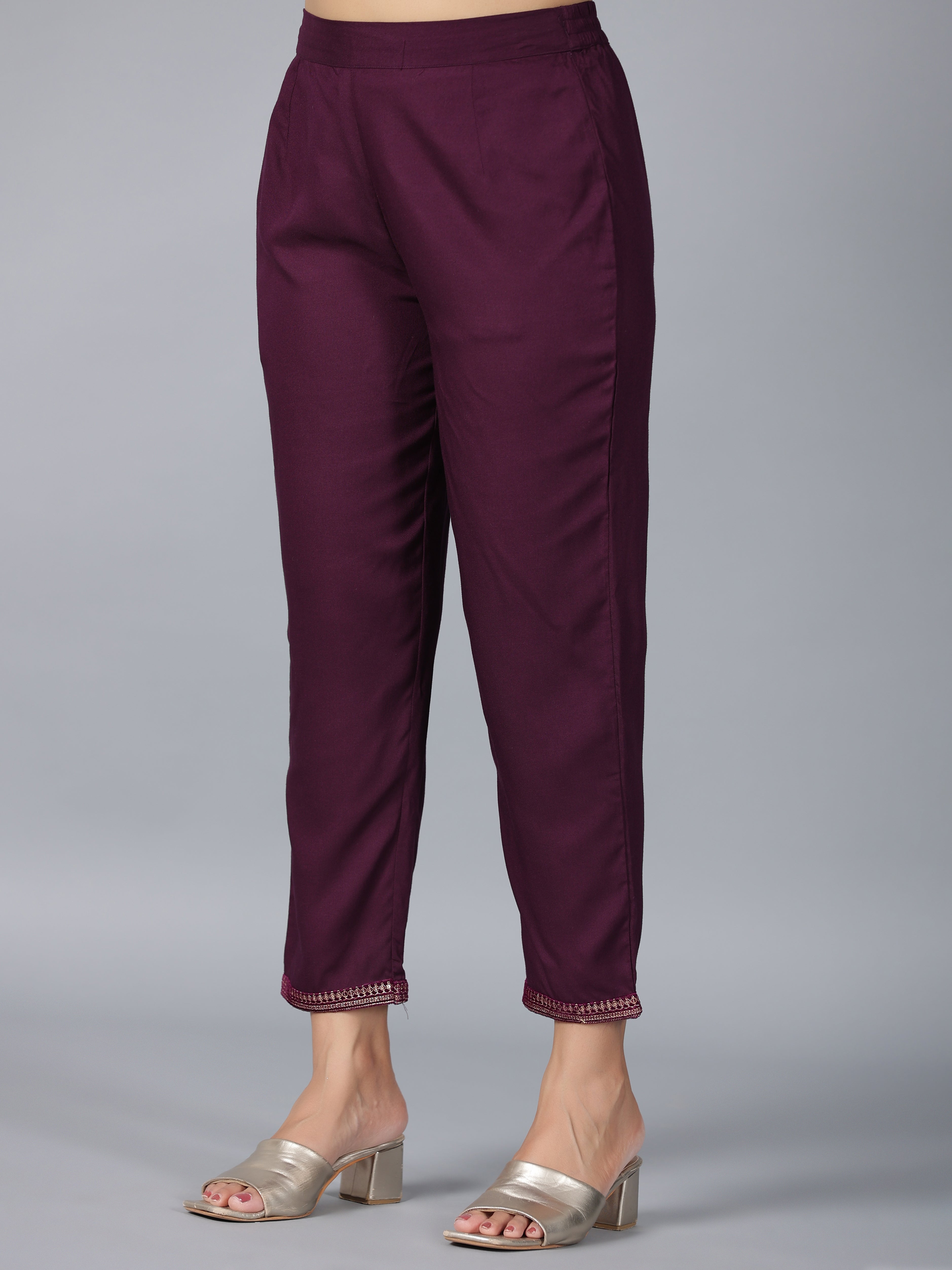 Juniper Women Purple Velvet Embroidered Kurta & Pants Set | Grocsy