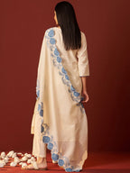 Indo Era Paisley Embroidered Thread Work Pure Cotton Kurta With Trousers And Dupatta | Grocsy