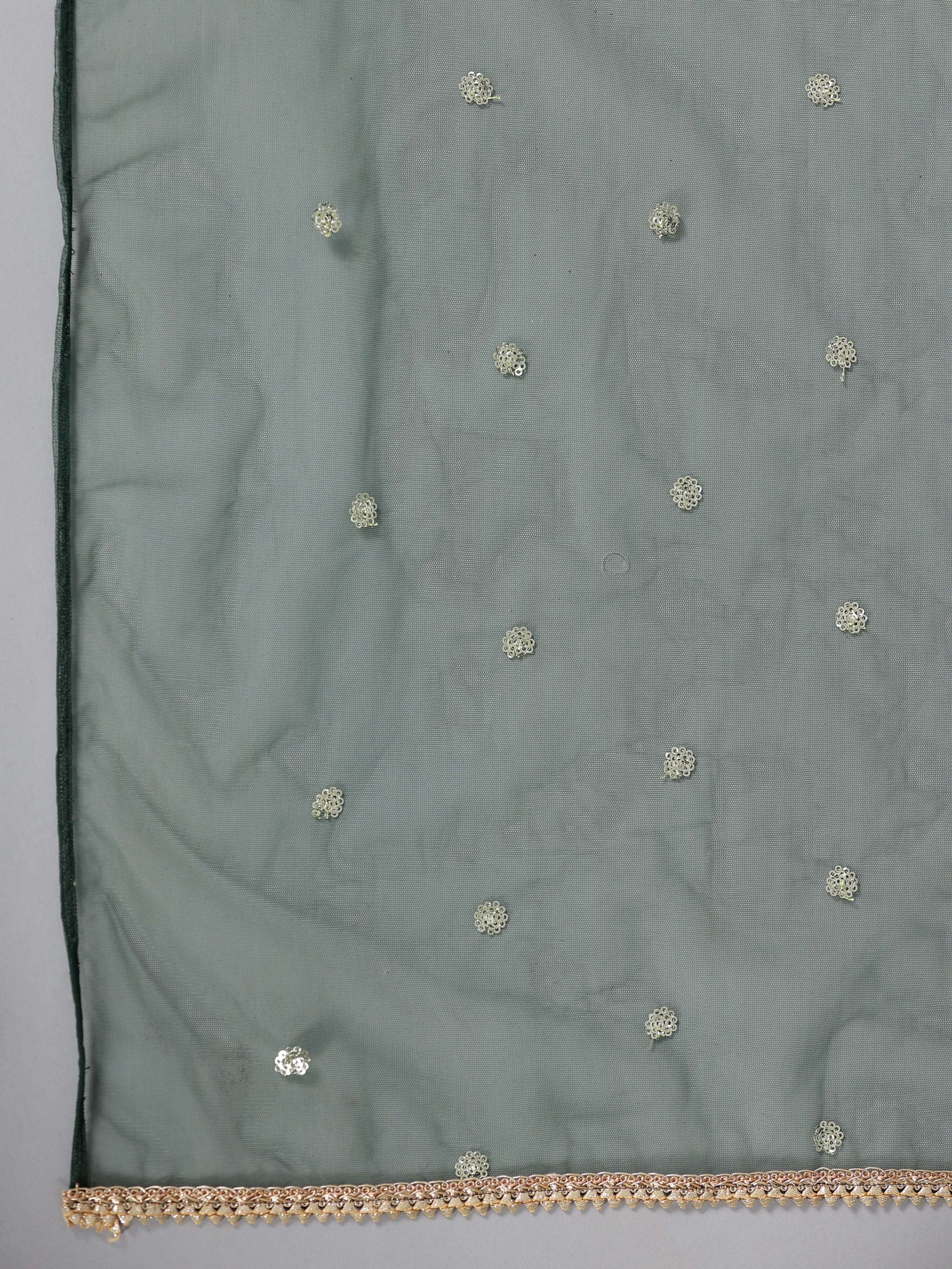 Juniper Women Bottlegreen Velvet Embroidered Kurta, Pants & Dupatta Set | Grocsy