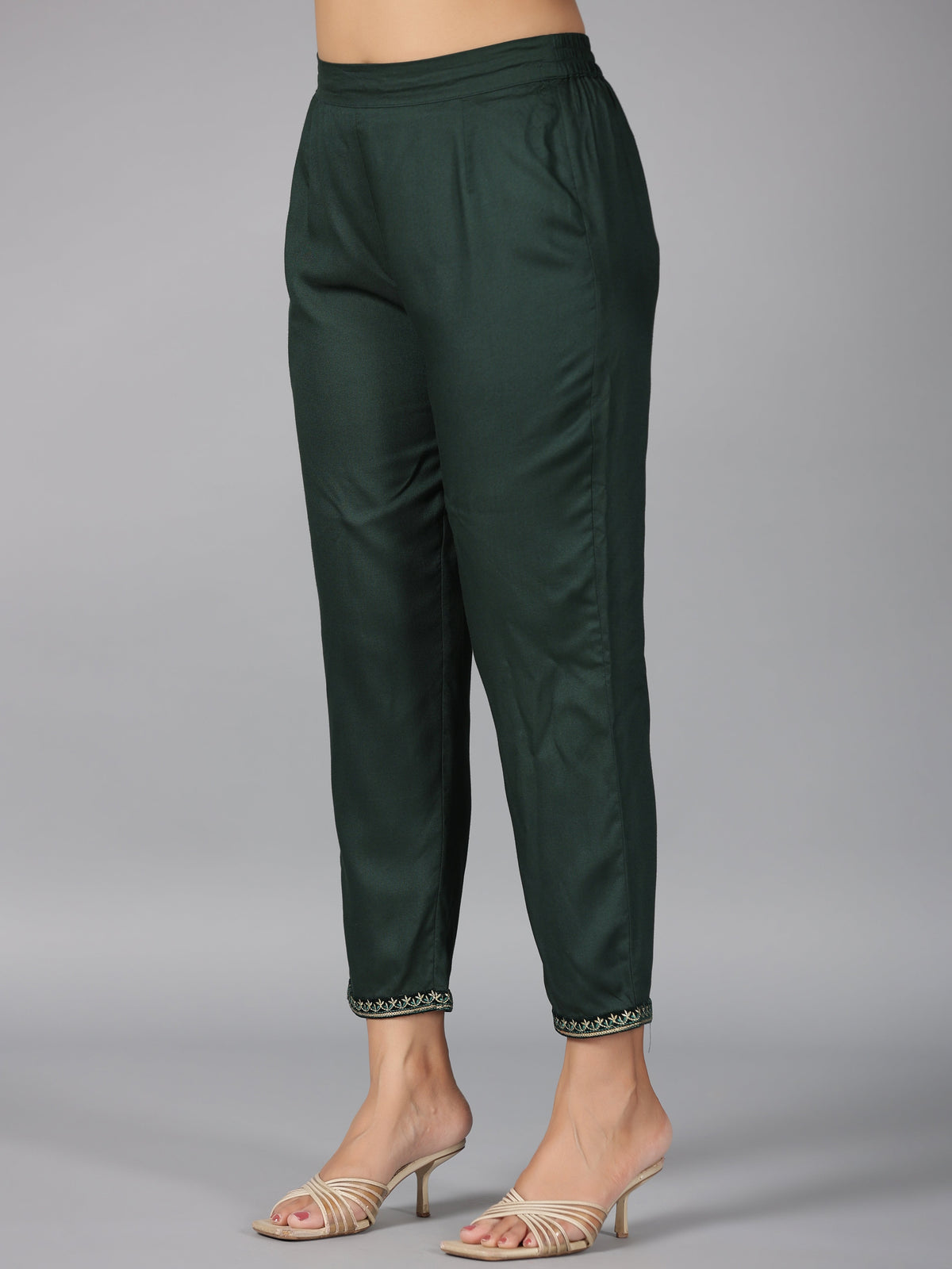 Juniper Women Bottlegreen Velvet Embroidered Kurta, Pants & Dupatta Set | Grocsy