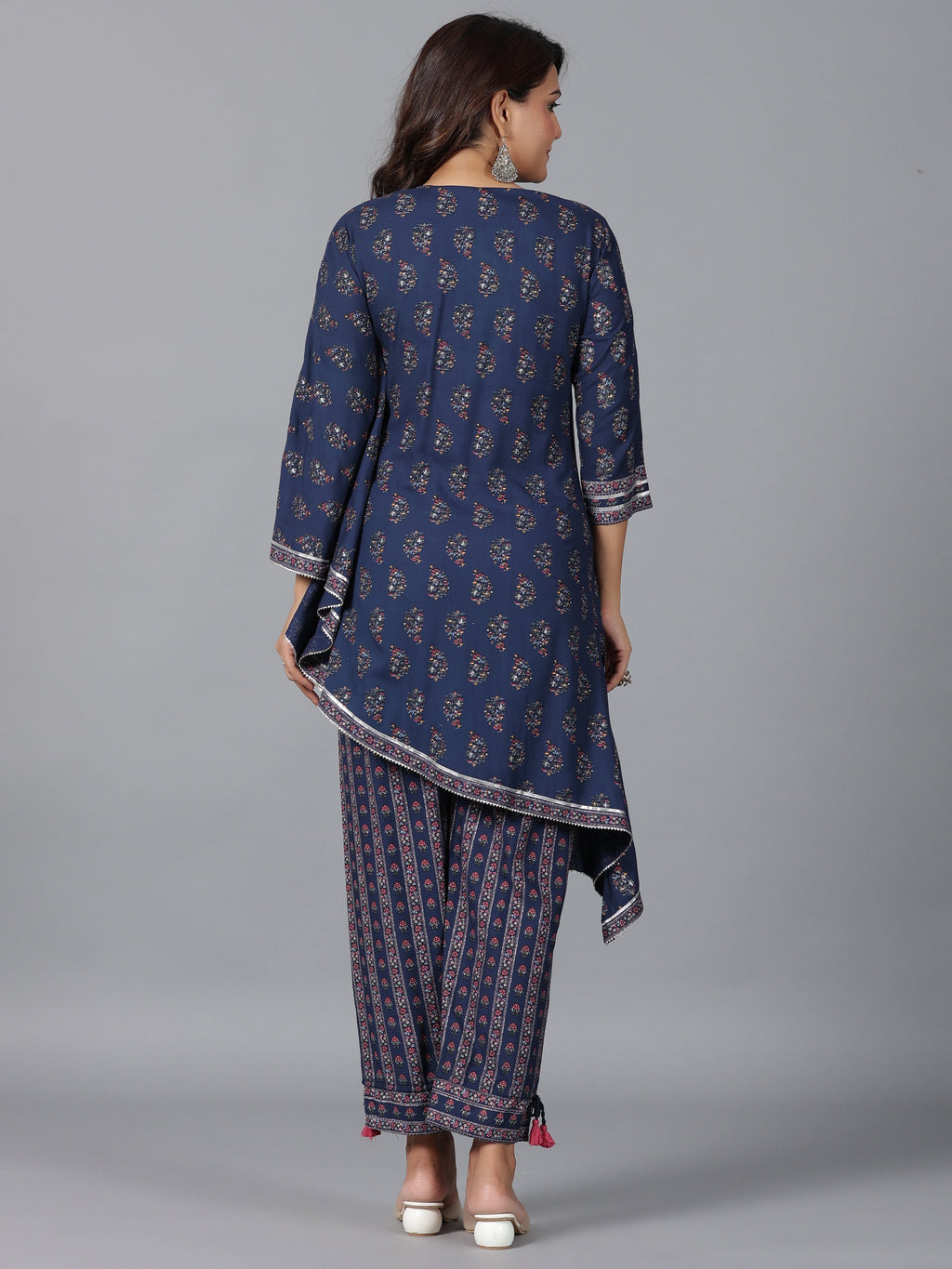Juniper Women Navy Blue Rayon Printed Kurta Pant Set | Grocsy