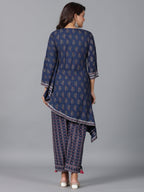 Juniper Women Navy Blue Rayon Printed Kurta Pant Set | Grocsy