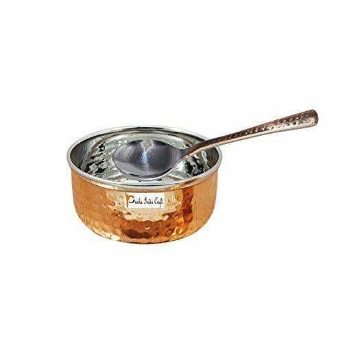 Handmade Steel Copper Serving Bowl and Spoon Set | Grocsy