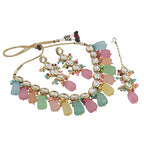 Tehzeeb Creations Back Meenakari Gold-Polished Multicolor Tika Earring Jewellery Set Uncut Kundan Big Faux Kundan Dibbi Kundan Choker Necklace Set | Grocsy