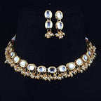 Tehzeeb Creations Back Meenakari Gold-Polished White Color Triangular Shape Earring Jewellery Set Uncut Kundan Big Faux Kundan Dibbi Kundan Choker Necklace Set | Grocsy