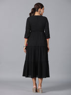 Juniper Women Black Cotton Crepe Embroidered Tiered Maxi Dress | Grocsy