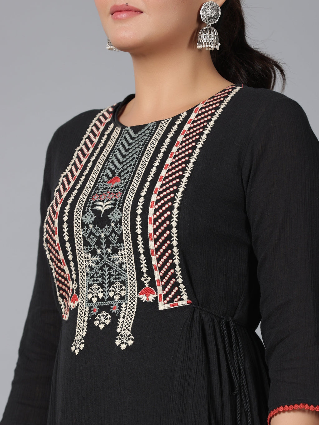 Juniper Women Black Cotton Crepe Embroidered Tiered Maxi Dress | Grocsy
