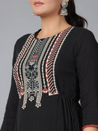 Juniper Women Black Cotton Crepe Embroidered Tiered Maxi Dress | Grocsy